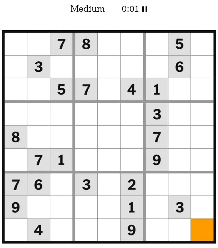 NYT Sudoku Medium January 28, 2026