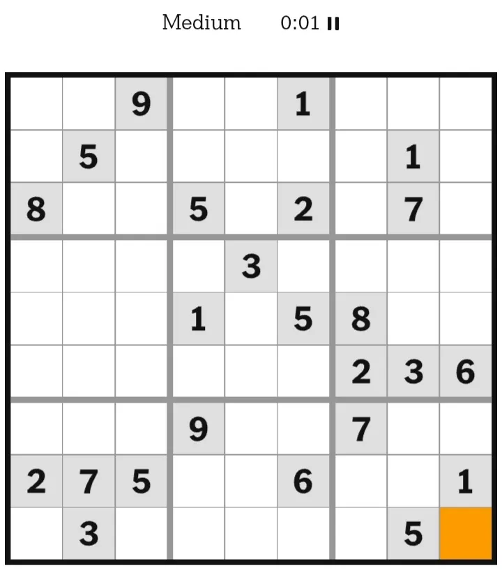 NYT Sudoku Medium January 31, 2026