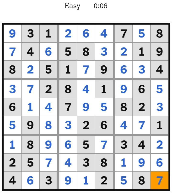 NYT Sudoku Easy Answers February 02, 2026