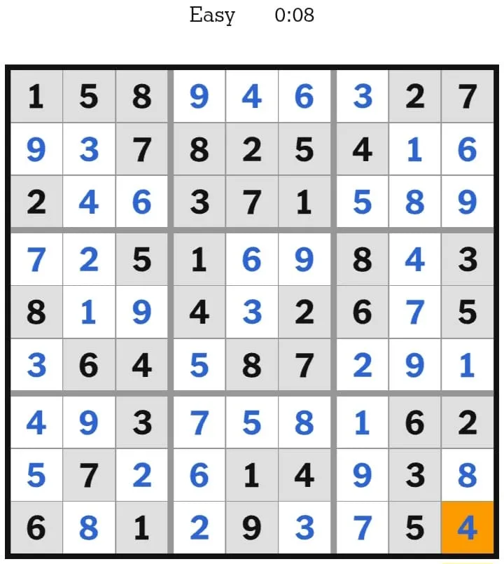 NYT Sudoku Easy Answers February 04, 2026