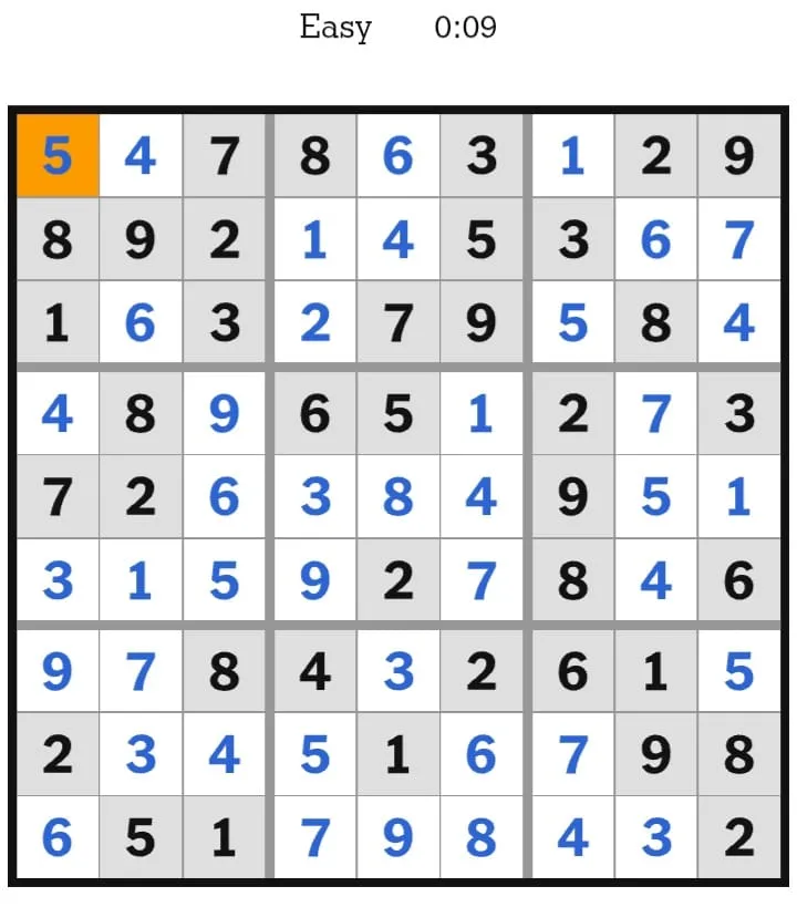 NYT Sudoku Easy Answers February 05, 2026