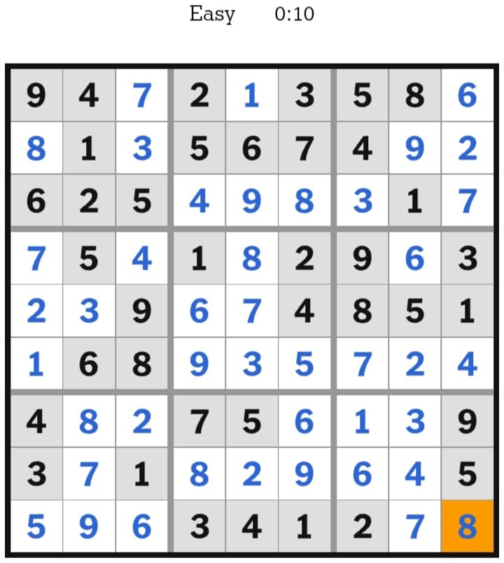 NYT Sudoku Easy Answers February 11, 2026