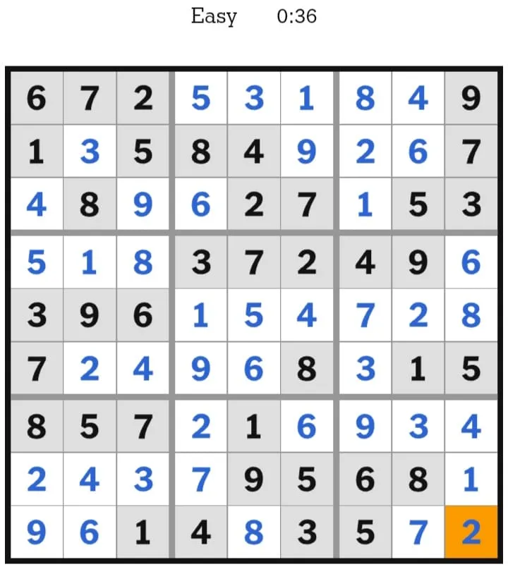 NYT Sudoku Easy Answers February 12, 2026