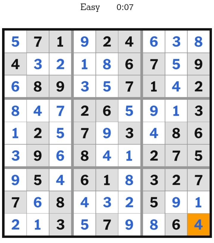 NYT Sudoku Easy Answers February 15, 2026