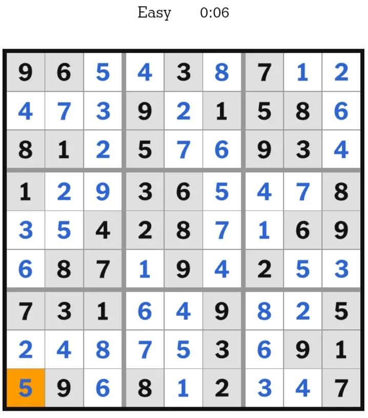 NYT Sudoku Easy Answers February 16, 2026