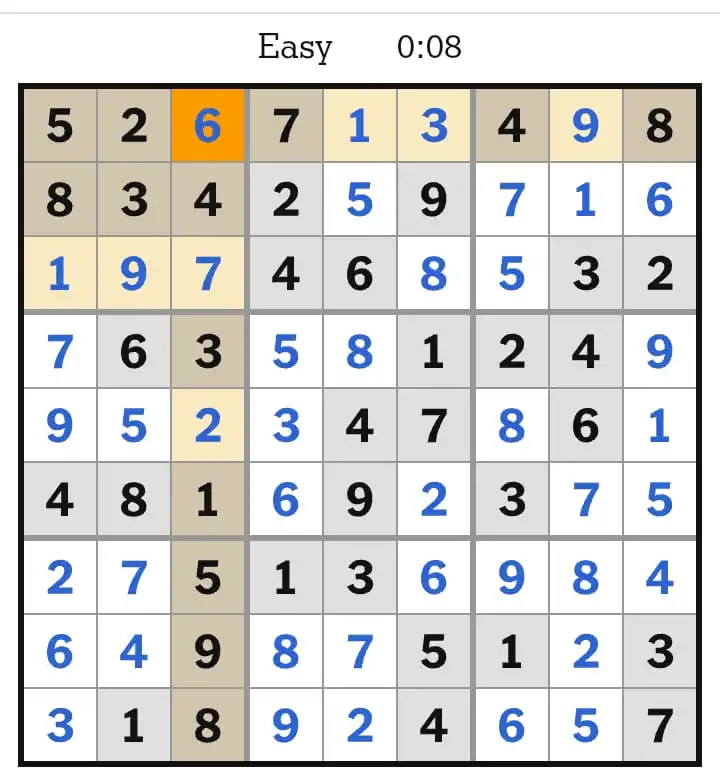 NYT Sudoku Easy Answers February 19, 2026
