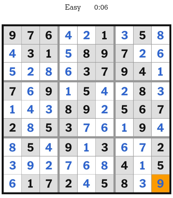 NYT Sudoku Easy Answers February 22, 2026
