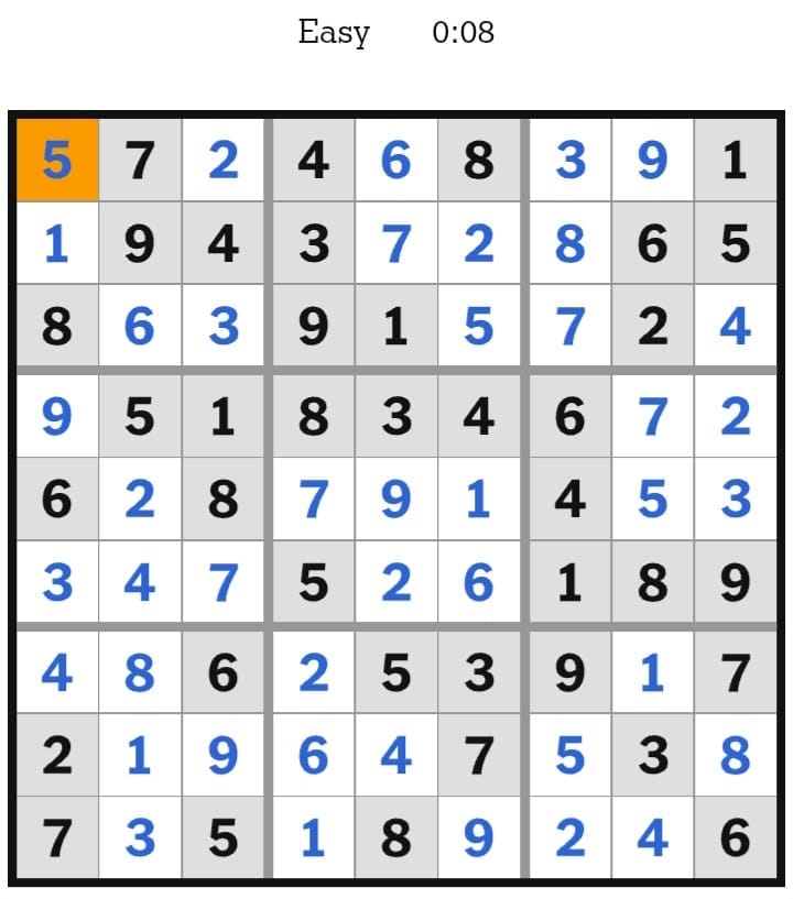 NYT Sudoku Easy Answers February 23, 2026