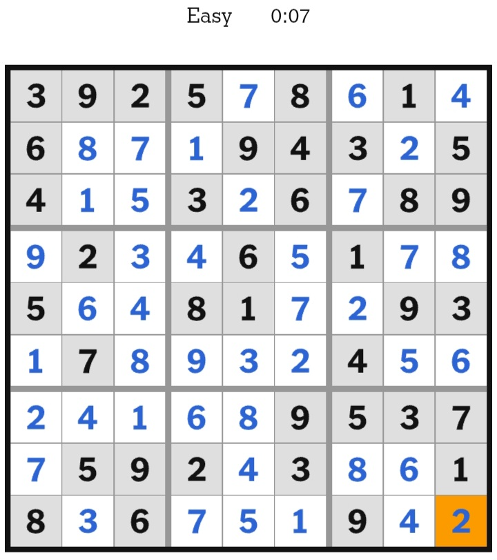 NYT Sudoku Easy Answers February 25, 2026