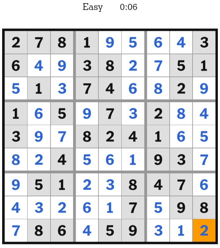 NYT Sudoku Easy Answers February 26, 2026