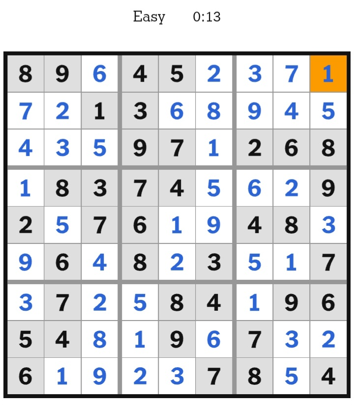 NYT Sudoku Easy Answers February 27, 2026
