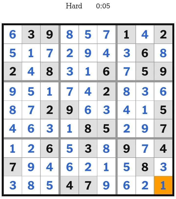 NYT Sudoku Hard Answers February 05, 2026
