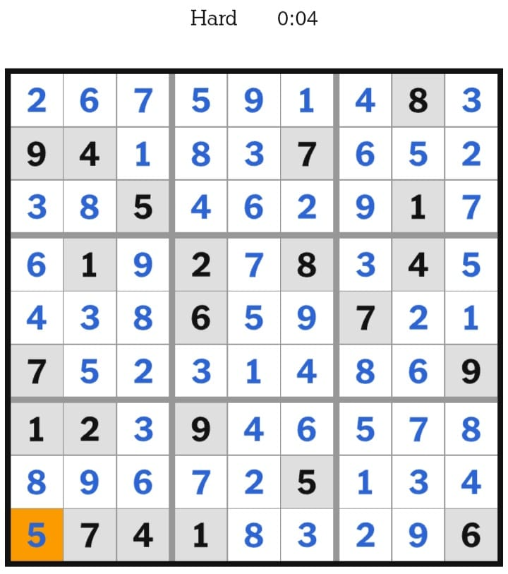NYT Sudoku Hard Answers February 15, 2026