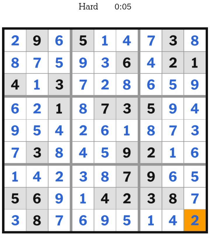 NYT Sudoku Hard Answers February 26, 2026