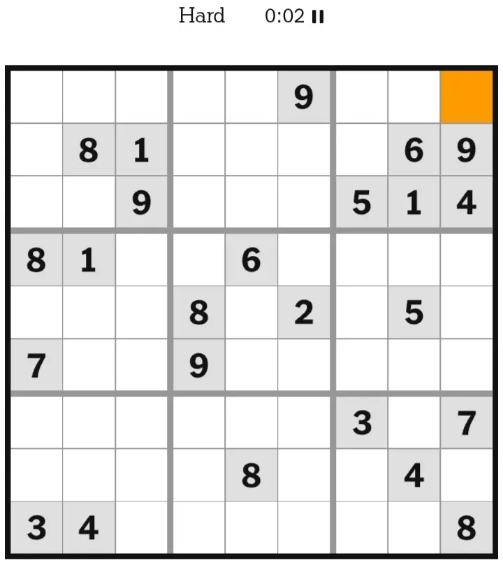 NYT Sudoku Hard February 02, 2026