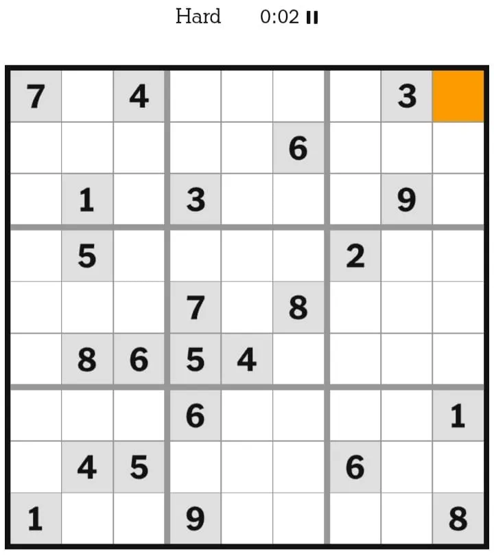NYT Sudoku Hard February 04, 2026
