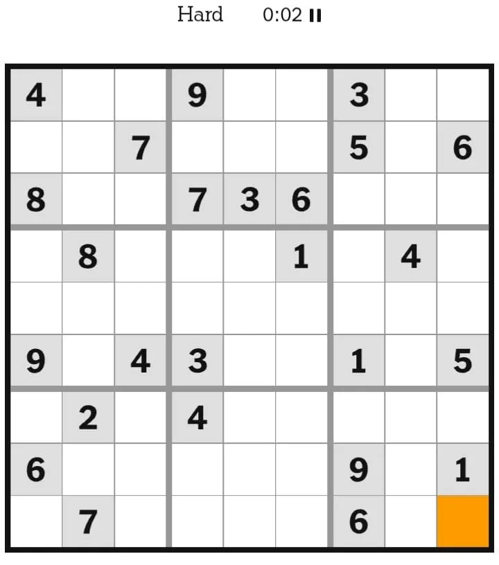 NYT Sudoku Hard February 08, 2026