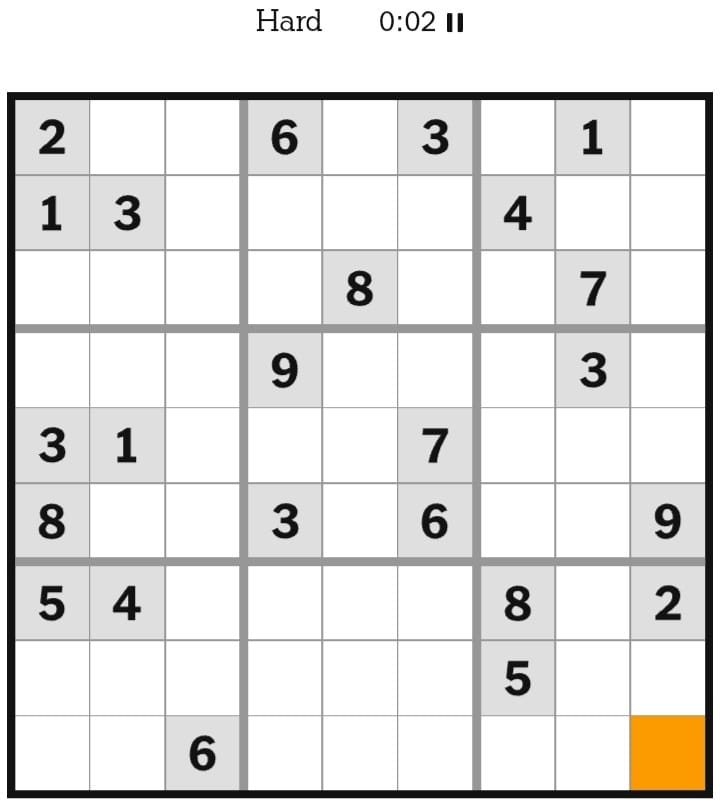 NYT Sudoku Hard February 11, 2026