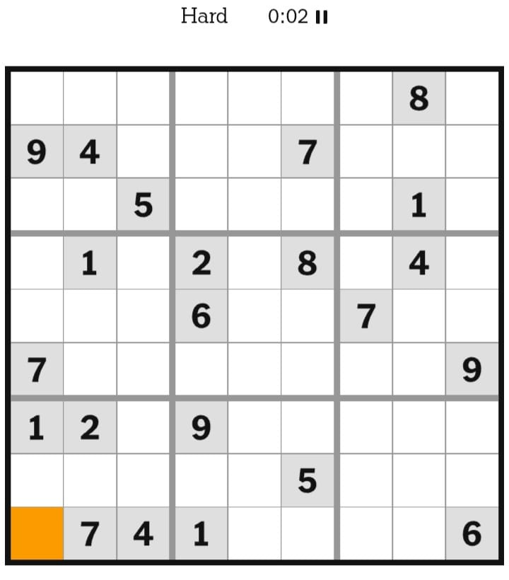 NYT Sudoku Hard February 15, 2026