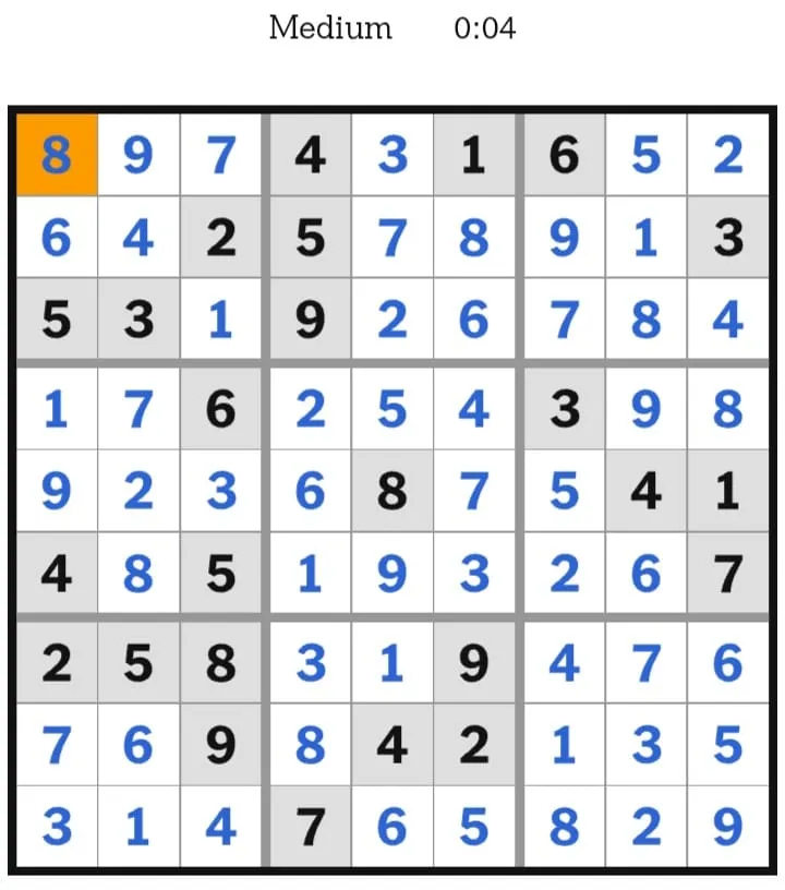 NYT Sudoku Medium Answers February 05, 2026