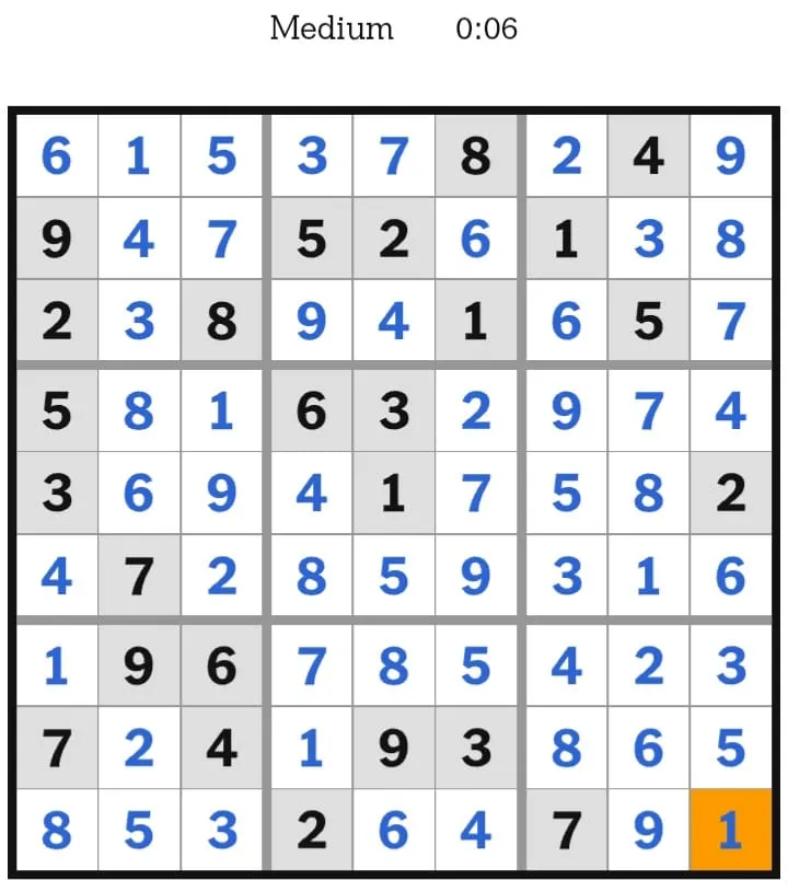 NYT Sudoku Medium Answers February 08, 2026