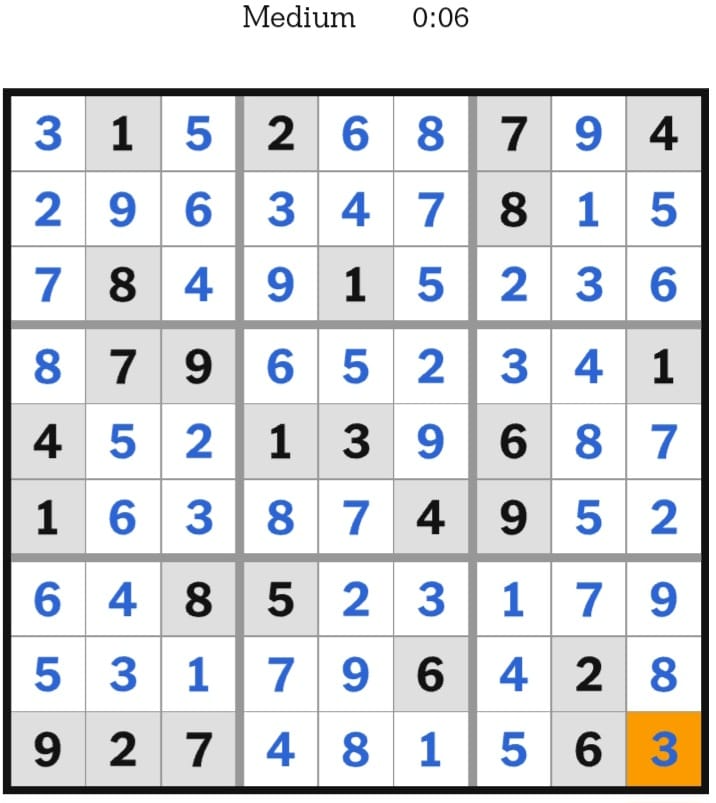 NYT Sudoku Medium Answers February 11, 2026