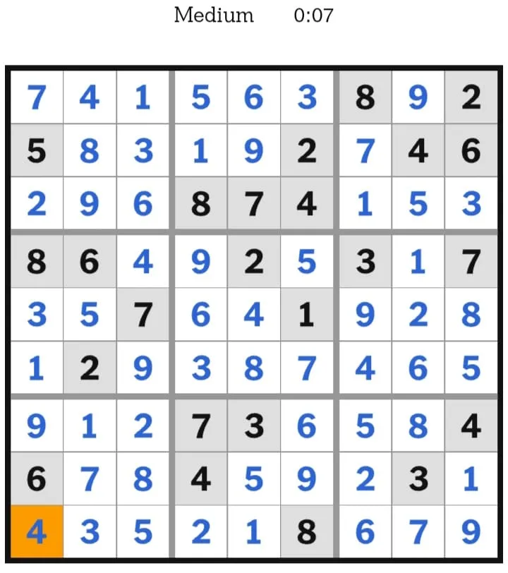 NYT Sudoku Medium Answers February 12, 2026