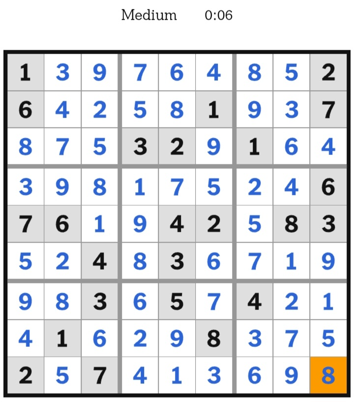 NYT Sudoku Medium Answers February 13, 2026