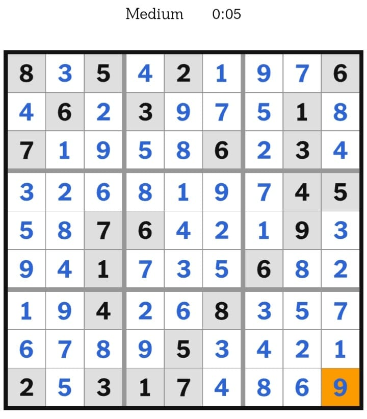 NYT Sudoku Medium Answers February 15, 2026