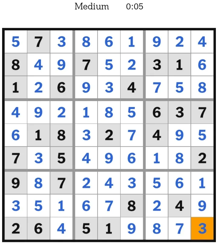 NYT Sudoku Medium Answers February 16, 2026