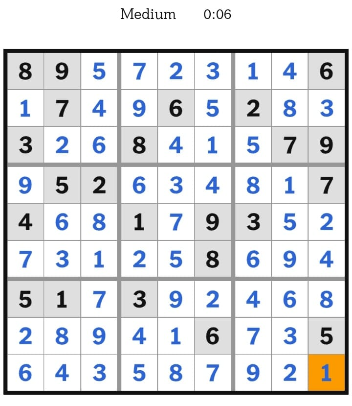 NYT Sudoku Medium Answers February 17, 2026