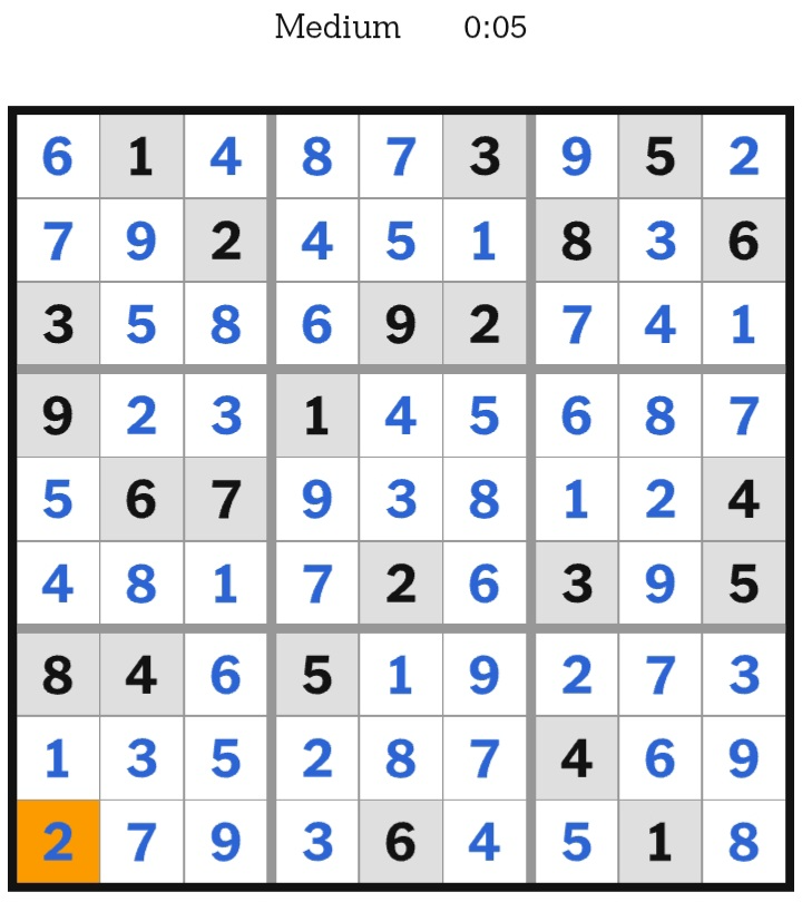 NYT Sudoku Medium Answers February 22, 2026