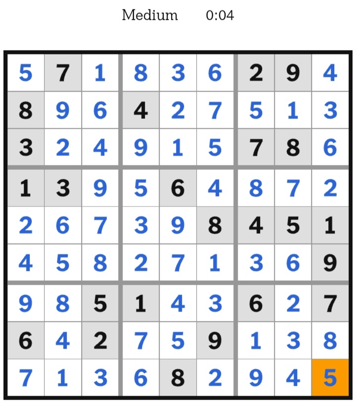 NYT Sudoku Medium Answers February 25, 2026