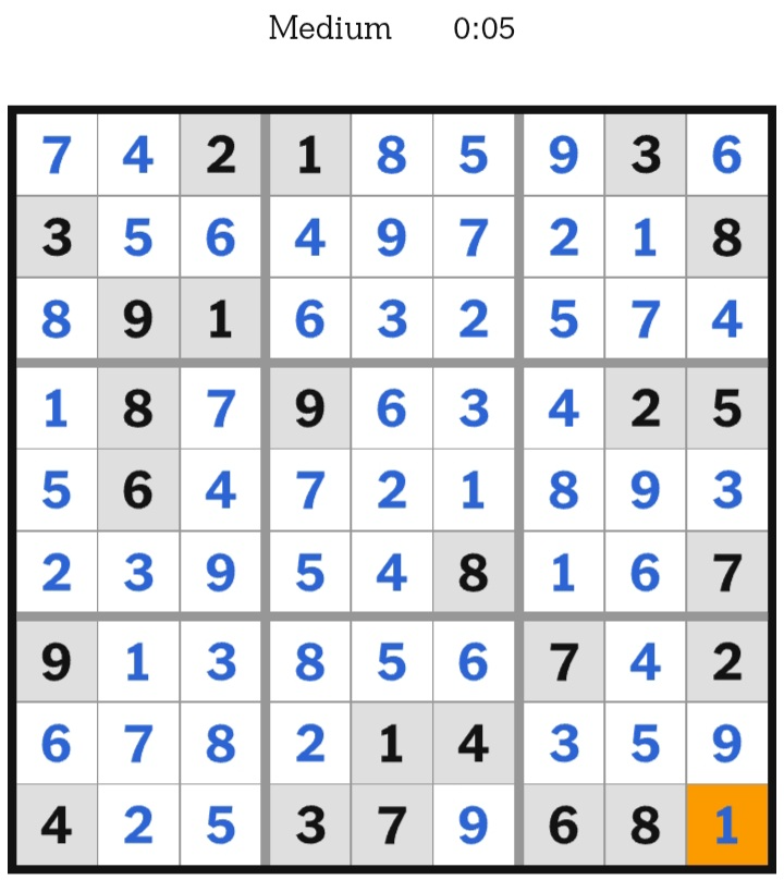 NYT Sudoku Medium Answers February 26, 2026