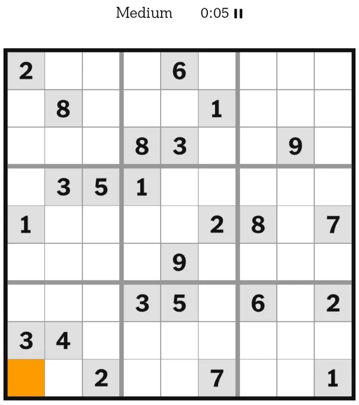 NYT Sudoku Medium February 02, 2026