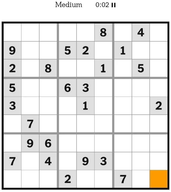 NYT Sudoku Medium February 08, 2026