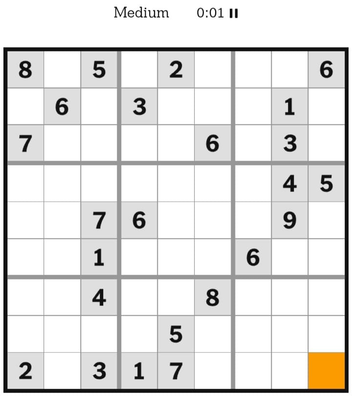 NYT Sudoku Medium February 15, 2026