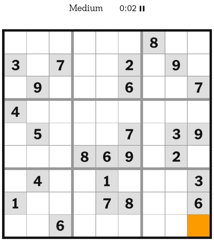 NYT Sudoku Medium February 23, 2026
