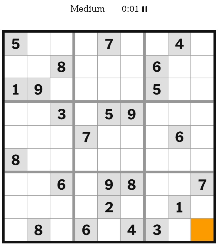 NYT Sudoku Medium February 24, 2026