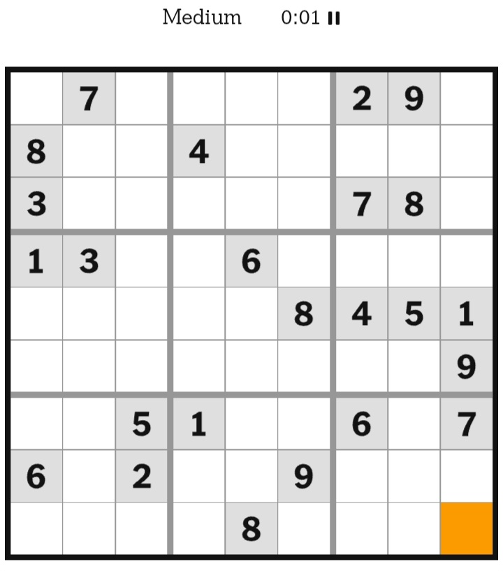 NYT Sudoku Medium February 25, 2026