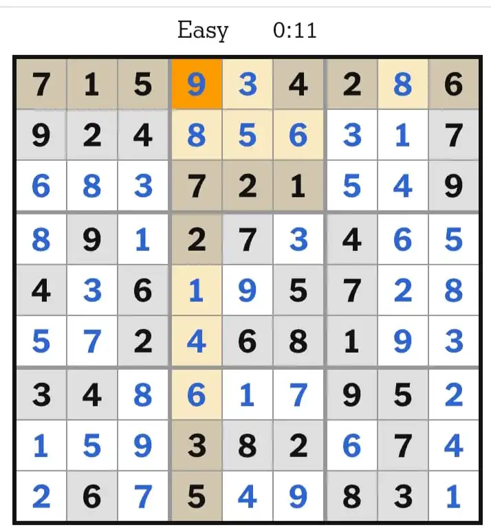 NYTimes Sudoku Easy Answers February 20, 2026