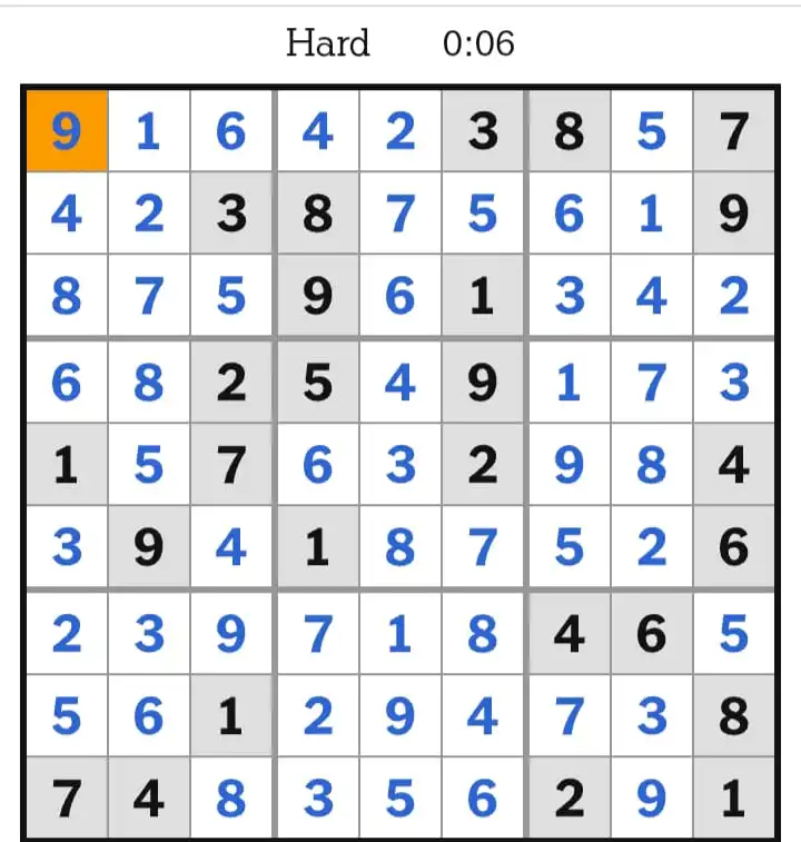 NYT Sudoku Hard Ansewr February 06, 2026