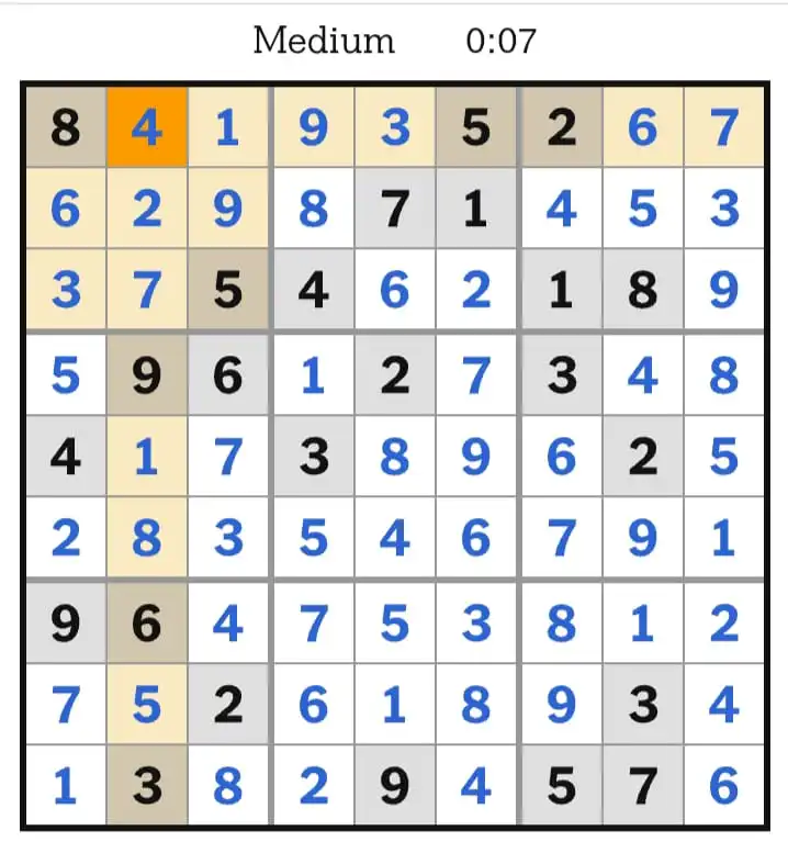 NYTimes Sudoku Medium Answers February 20, 2026