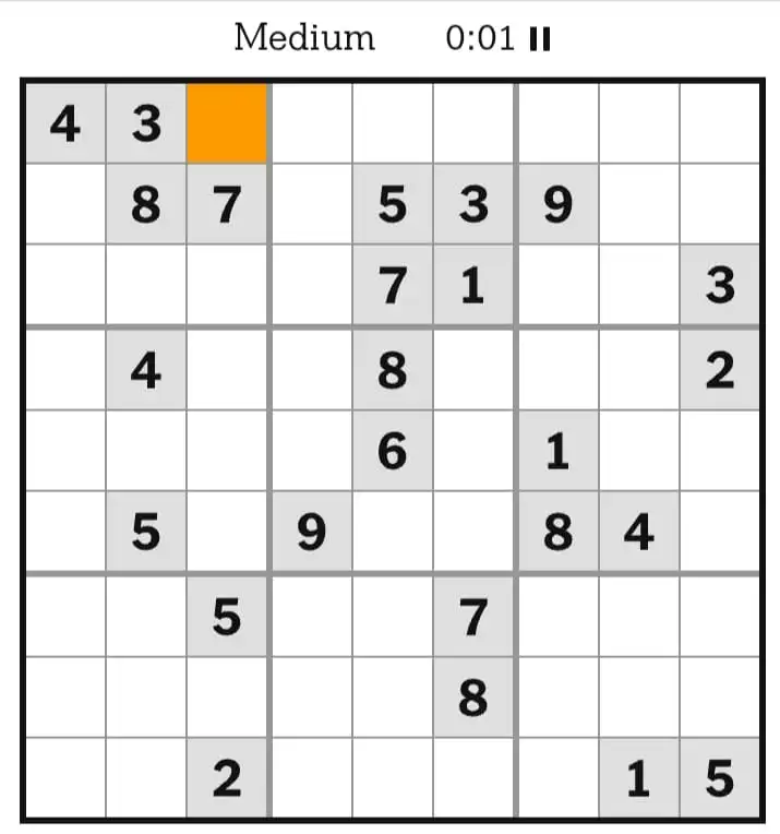 NYT Sudoku Medium February 06, 2026