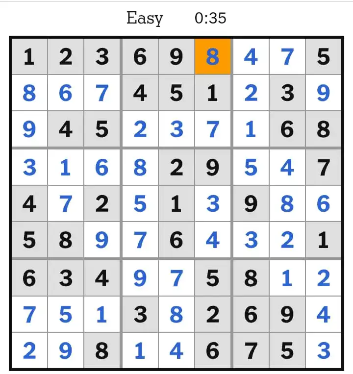 NYT Sudoku Easy Answer February 05, 2026
