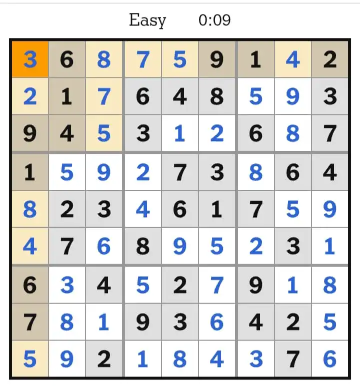 NYT Sudoku Easy Answer March 14, 2026