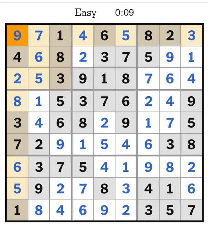 NYT Sudoku Easy Answer March 15, 2026