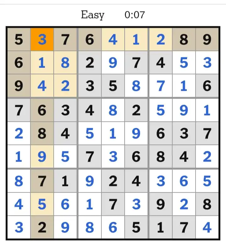 NYT Sudoku Easy Answer March 16, 2026
