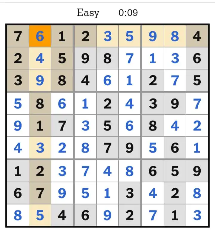 NYT Sudoku Easy Answer March 18, 2026