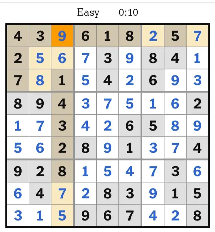 NYT Sudoku Easy Answers March 05, 2026